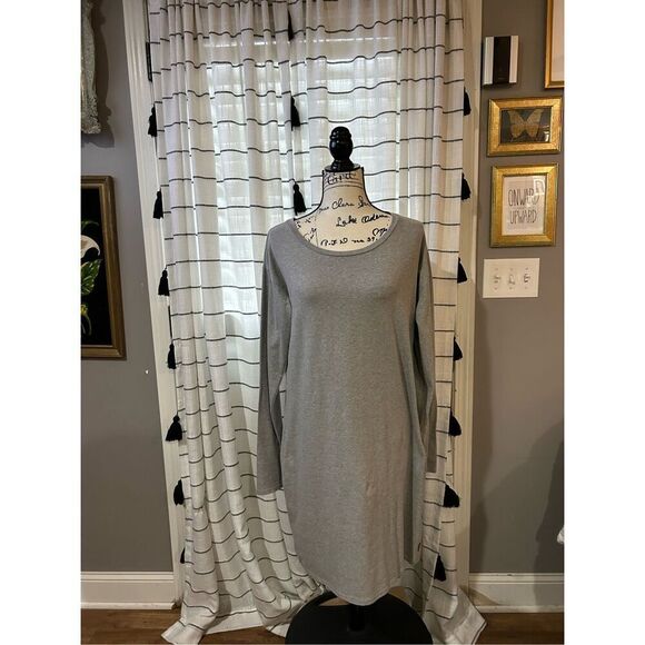 Anna Lane Dress Long Sleeve Grey Button Dress Size XL - Picture 1 of 6